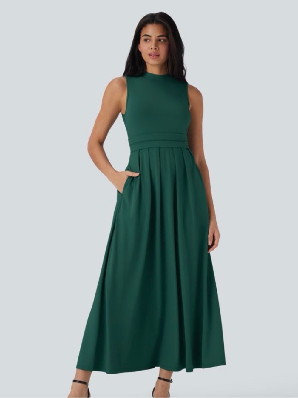 HALARA Sleeveless High-Neck Maxi Dress in Deep Green